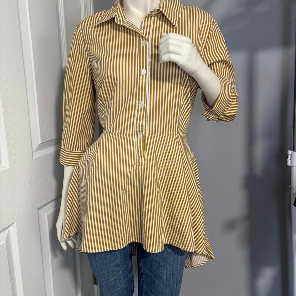 New York & Company Striped High Low Peplum Blouse